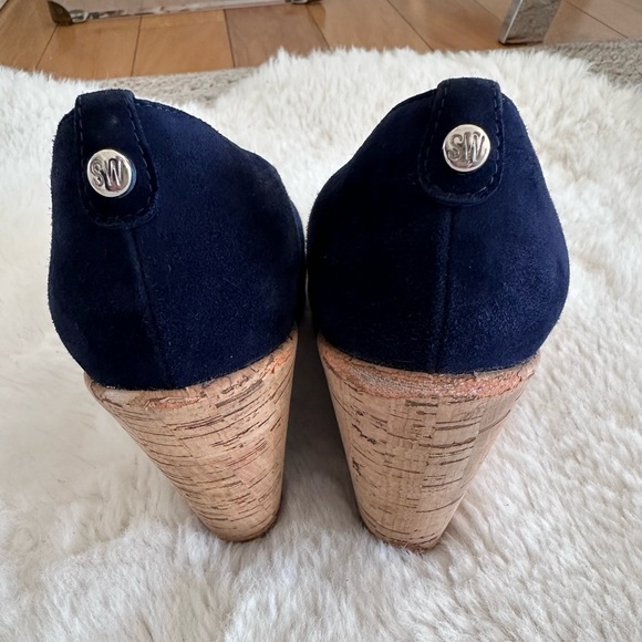Rare Stuart Weitzman Corkswoon Navy Suede Platform Wedges US 8.5 $445 Retail - Picture 14 of 16